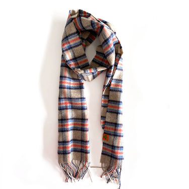 100% Cashmere plaid scarf - Natural & Blue Check